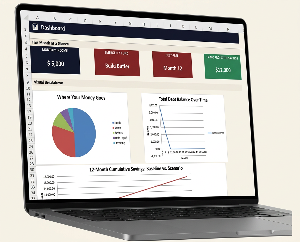 ThinkFreeDaily Finance Planner shown on a laptop